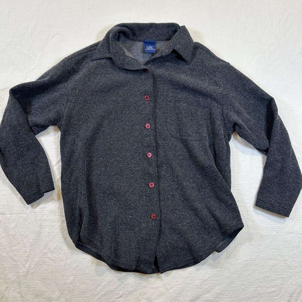 Honors Mens Medium Charcoal Gray Fleece Button Down Shirt Long Sleeve RN 17730
